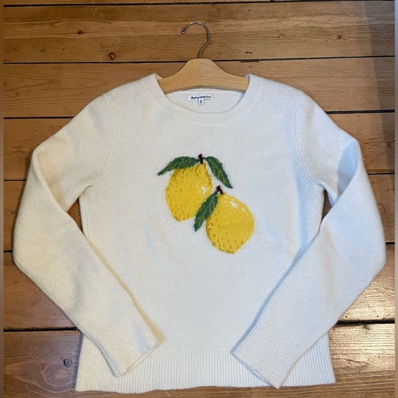 Reformation Sweaters - Reformation Lemon Fruit Intarsia Regenerative Wool Sweater Size Small